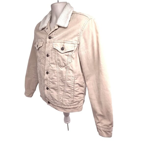 Levis Mens Tan Corduroy Button Up Trucker Jacket Small Sherpa Lined Flap Pockets - Picture 3 of 8